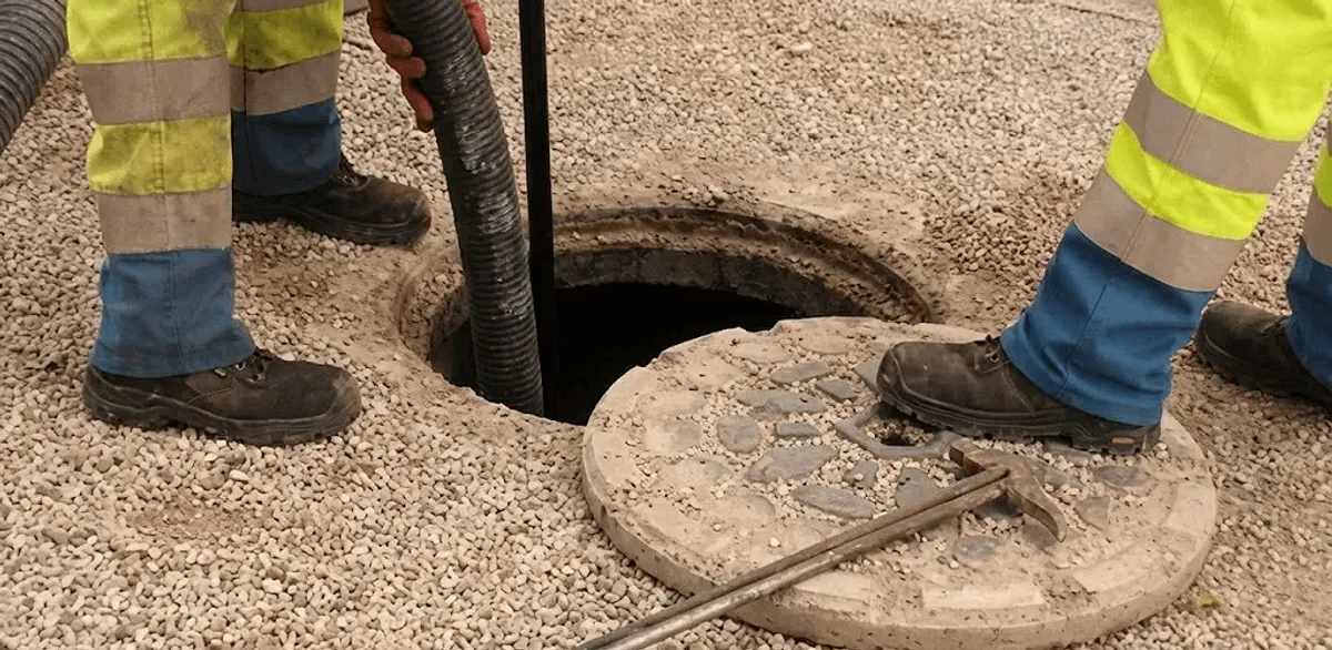 Drain cleaning crew clearing a sewer access point with professional equipment in Duluth, MN